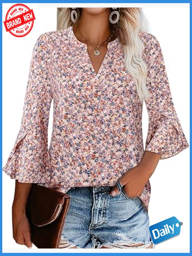 Ruffle 3/4 Sleeve V-Neck Chiffon Blouse Tunic Top Business Shirt